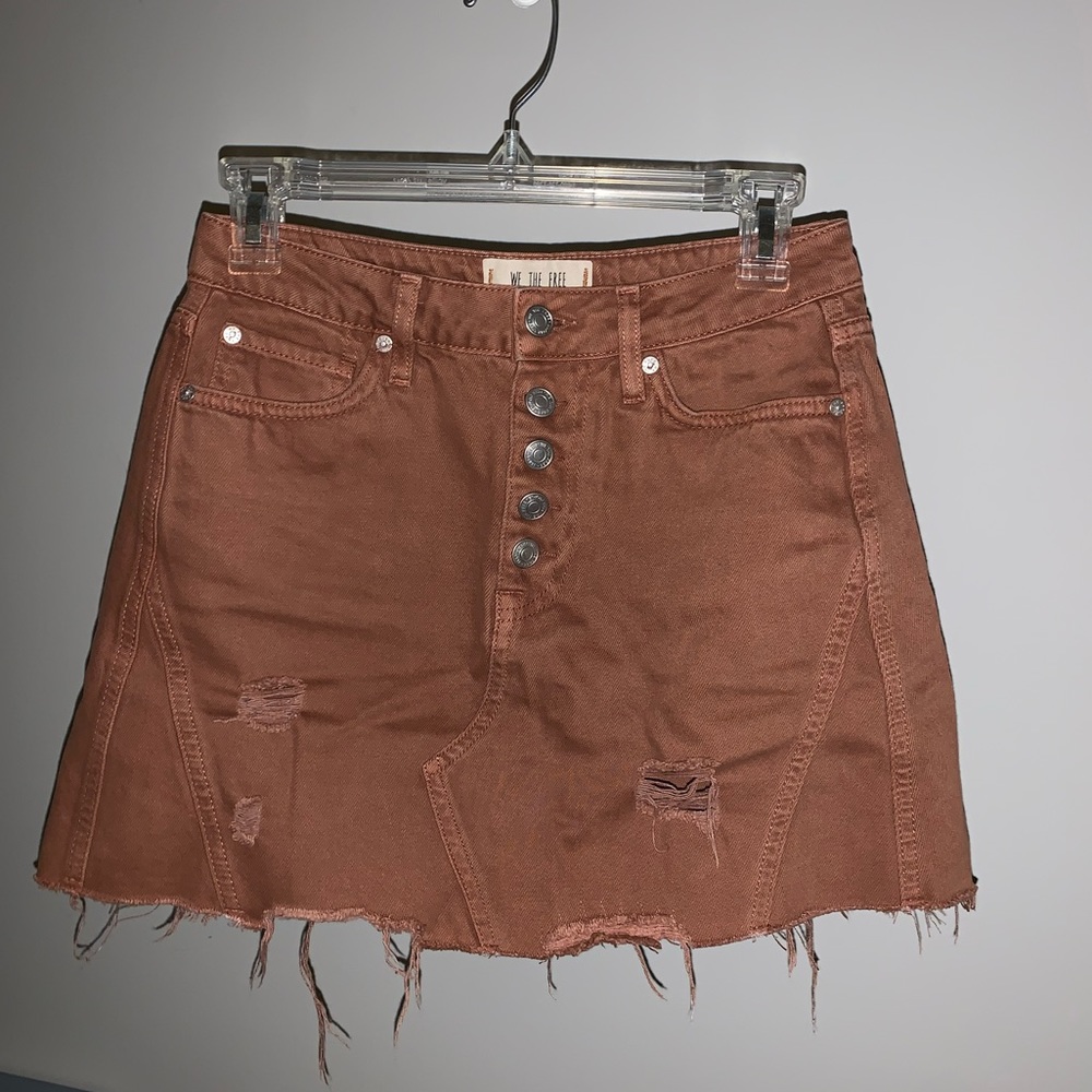We The Free Brown Denim Skirt w/ Rips
